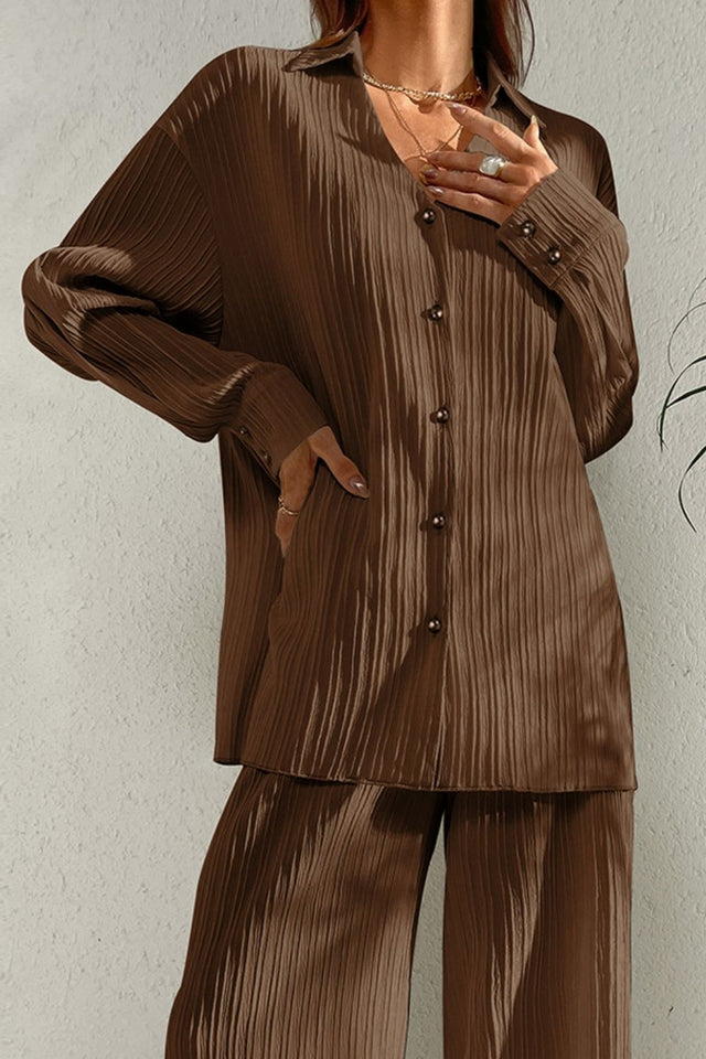 Johnny Collar Button Down Top and Pants Set | Hanalas
