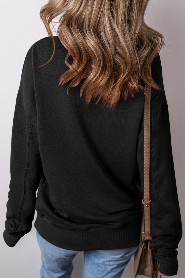 Solid Color Round Neck Long Sleeve Sweatshirt | Hanalas