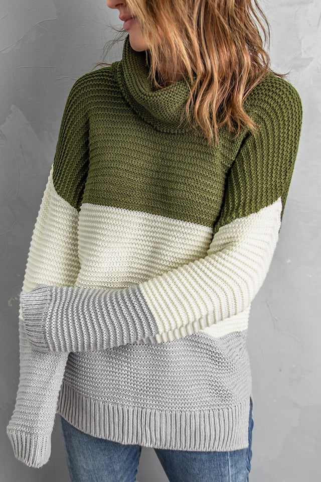 Color Block Turtleneck Long Sleeve Sweater | Hanalas