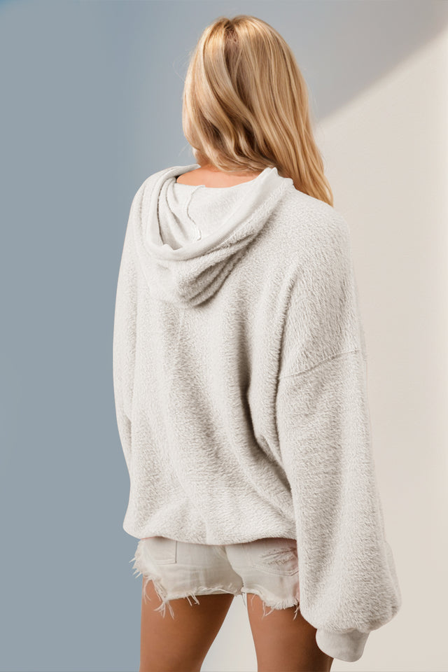 Double Take Full Size Half Zip Long Sleeve Hoodie with Kangaroo Pocket | Hanalas