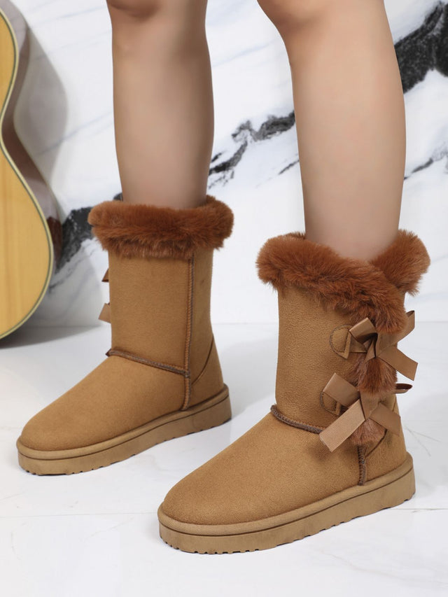 Bow Thermal Faux Fur Suede Boots | Hanalas