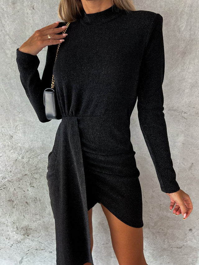 Heathered Mock Neck Long Sleeve Mini Dress | Hanalas