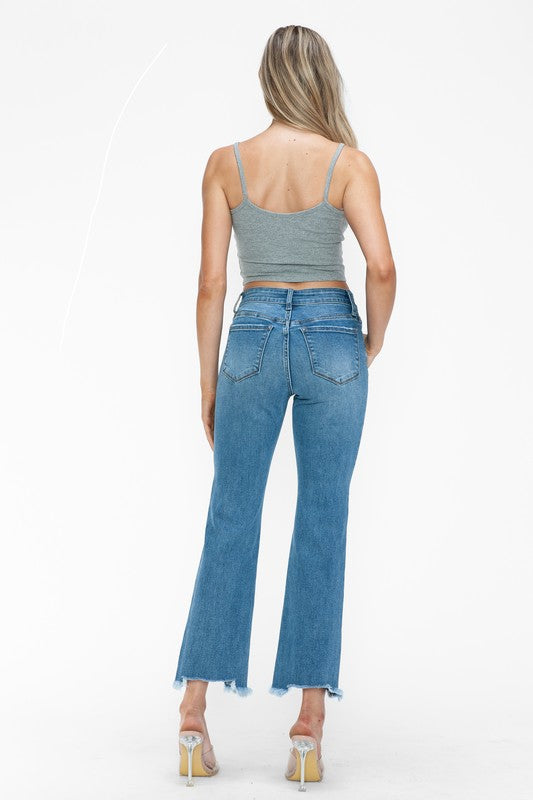 bytos Raw Hem Distressed Mid Rise Crop Jeans | Hanalas