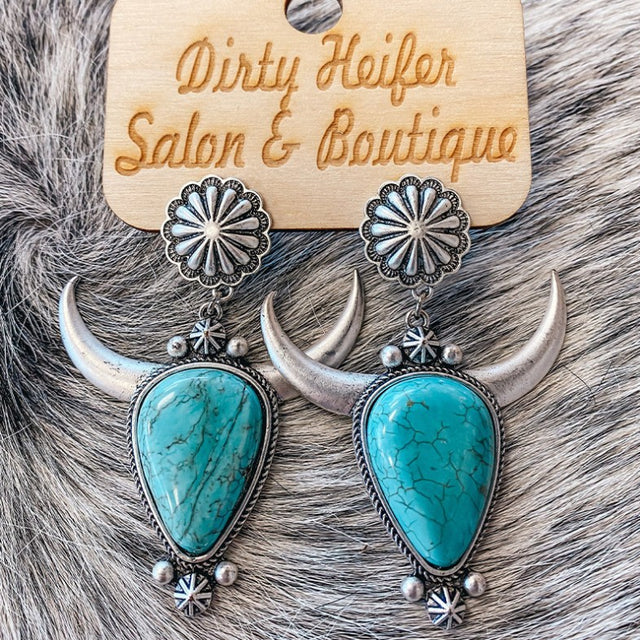 Artificial Turquoise Alloy Cow Head Earrings | Hanalas