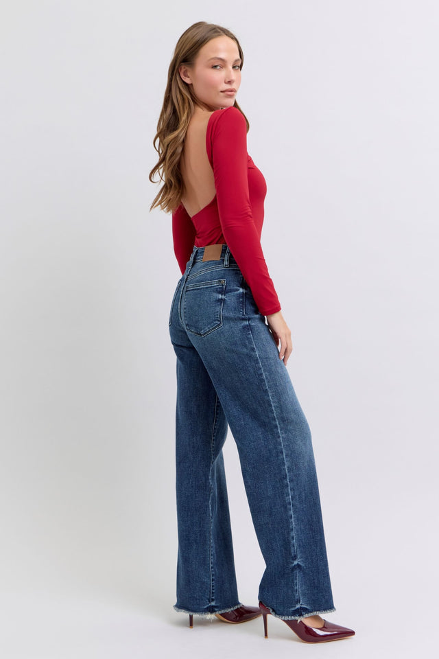 Judy Blue Full Size Raw Hem Mid Rise Jeans | Hanalas