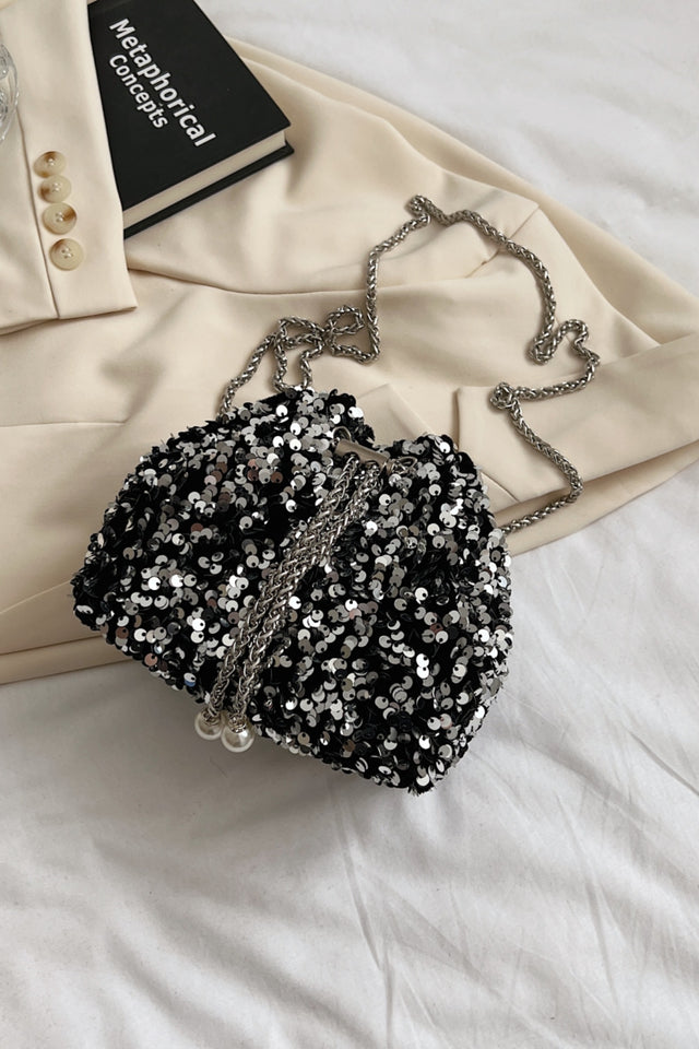 Sequin Chain Drawstring Bucket Bag | Hanalas