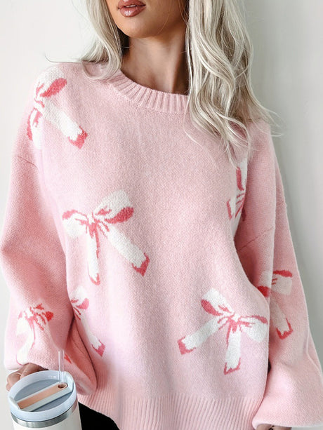 Bow Round Neck Long Sleeve Sweater Trendsi Hanalas