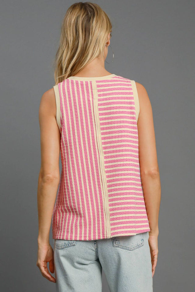 Umgee Round Neck Texture Striped Tank | Hanalas