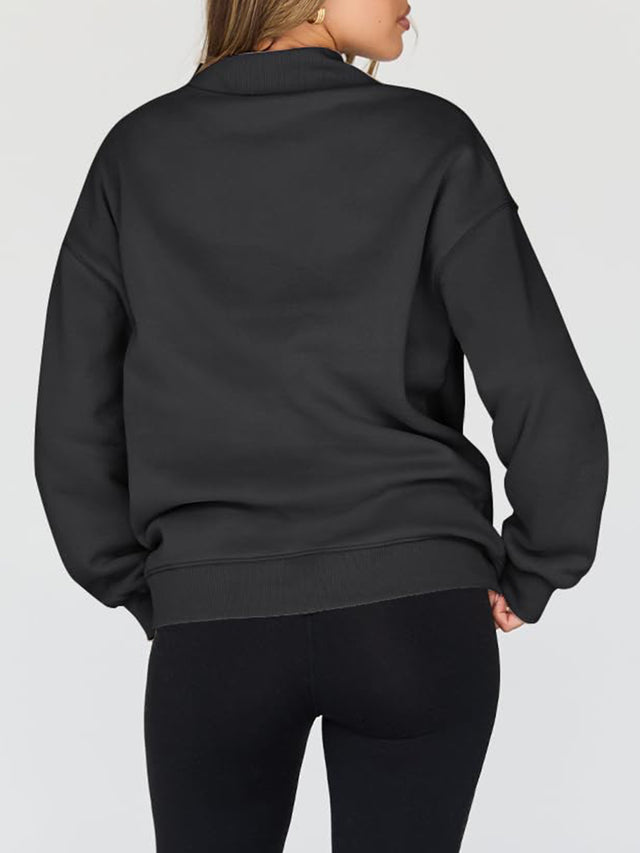 Mock Neck Drop Shoulder Long Sleeve Sweatshirt | Hanalas