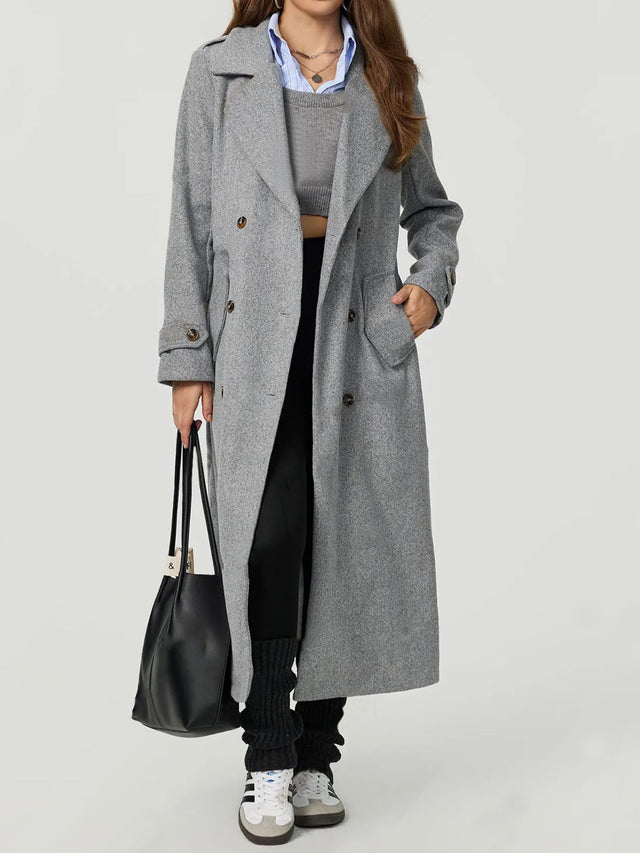 Collared Neck Long Sleeve Longline Coat | Hanalas