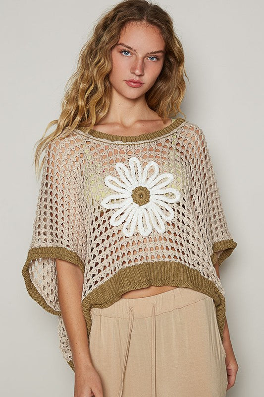 POL Hollow Out Flower Half Sleeve Knit Cover Up | Hanalas