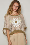 POL Hollow Out Flower Half Sleeve Knit Cover Up | Hanalas