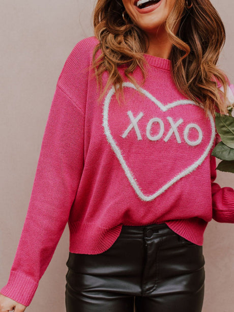 XOXO Round Neck Drop Shoulder Sweater | Hanalas