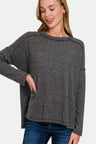 Zenana Full Size Exposed Seam Brushed Round Neck Sweater | Hanalas