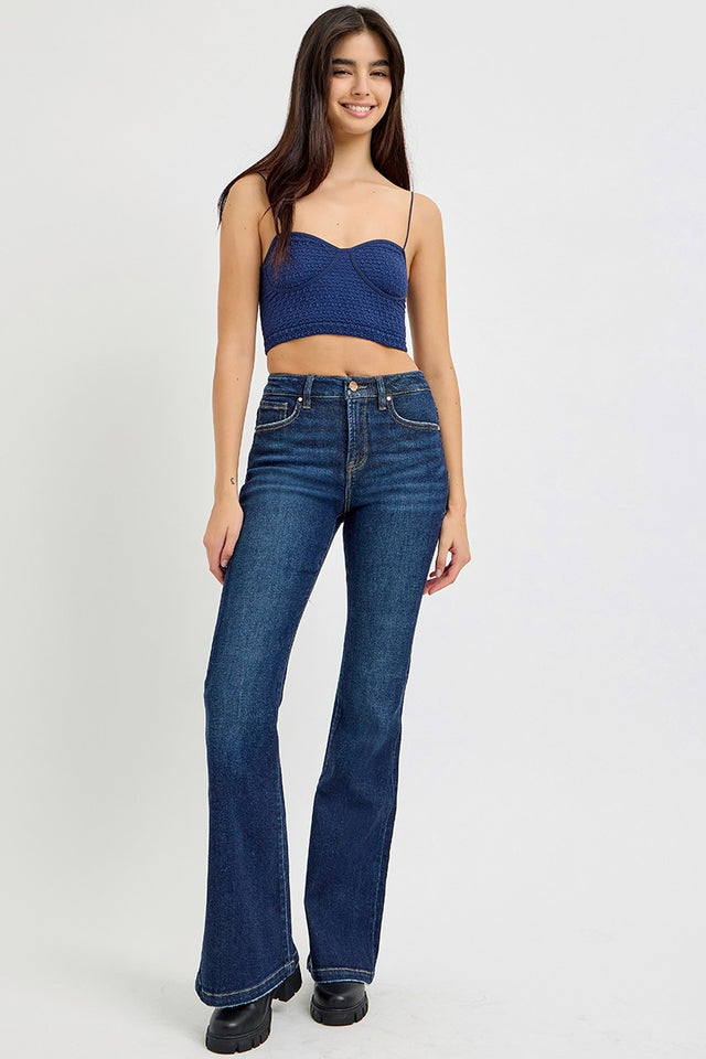 RISEN Full Size High Rise Flare Jeans with Pockets Trendsi Hanalas