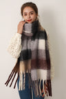 Thermal Fringe Contrast Plaid Scarf | Hanalas