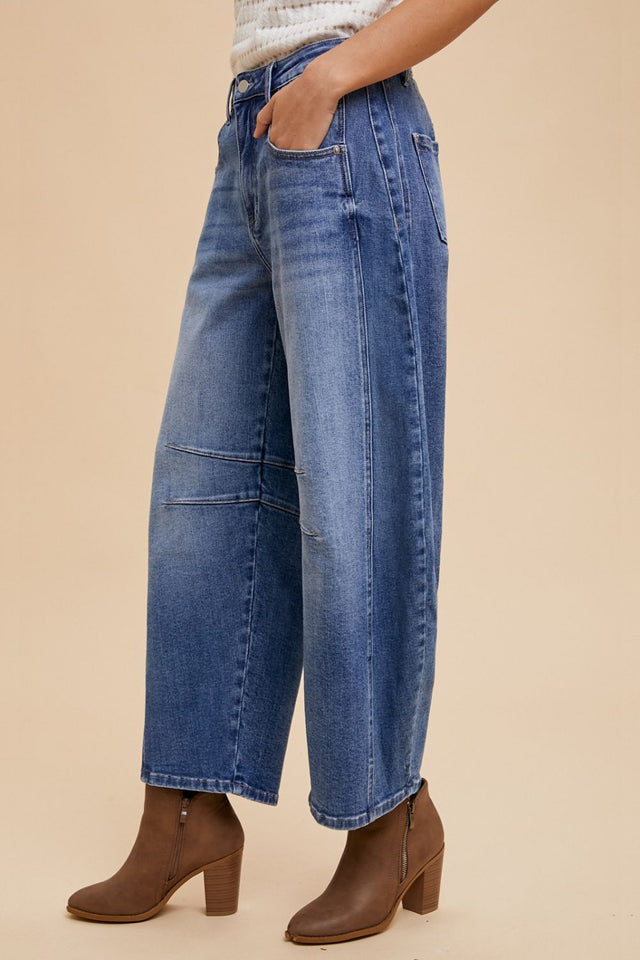 Annie Wear Mid Rise Barrel Leg Jeans with Pockets | Hanalas