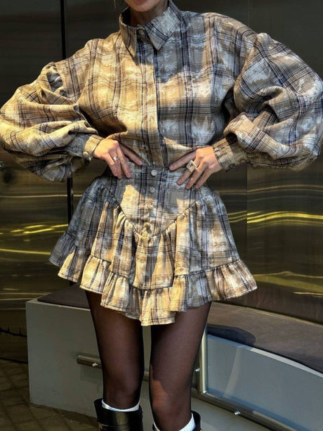 Lantern Sleeve Shirt and Ruffled Skirt Set | Hanalas