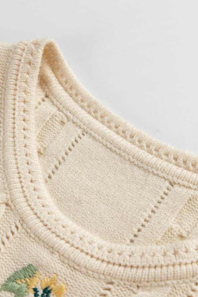 Embroidered Cable-Knit Round Neck Sweater Vest | Hanalas