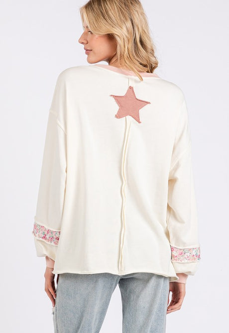 SAGE + FIG Peace & Star Patch Contrast Round Neck Sweatshirt | Hanalas