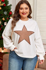 Plus Size Studded Star Round Neck Long Sleeve Blouse