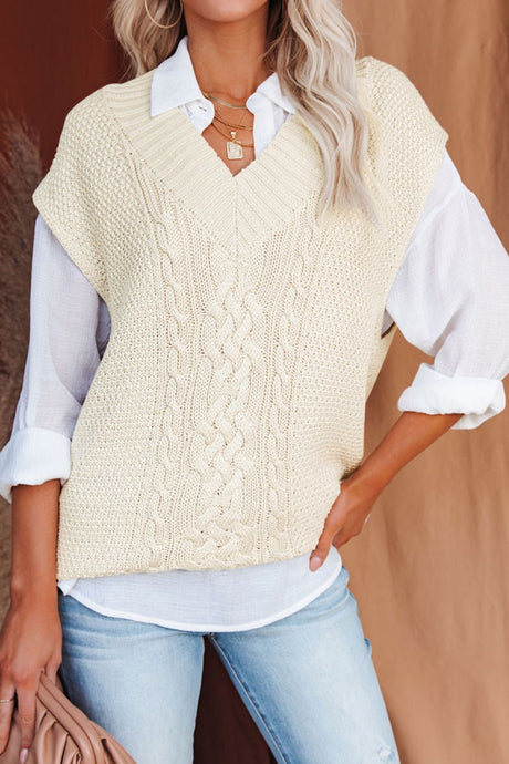 Cable-Knit V-Neck Sweater Vest | Hanalas