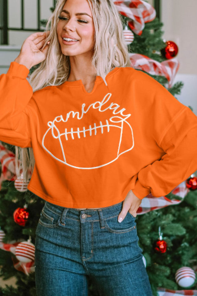 GAME DAY Football Notched Long Sleeve Sweatshirt | Hanalas