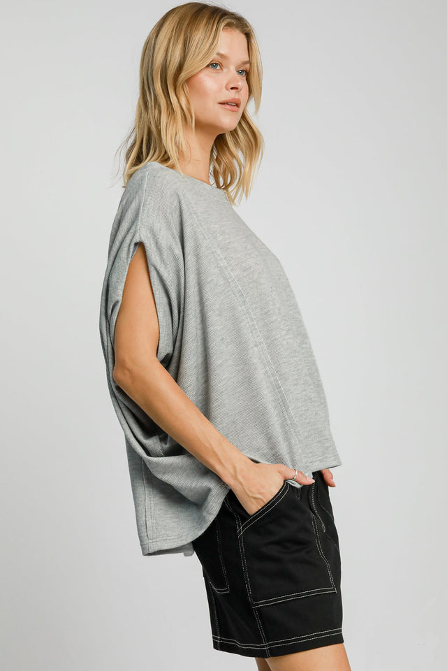 Umgee Exposed Seam Round Neck Batwing Sleeve Knit Top | Hanalas