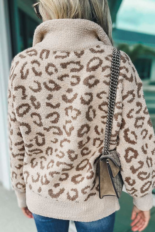 Leopard Half Zip Long Sleeve Sweater | Hanalas