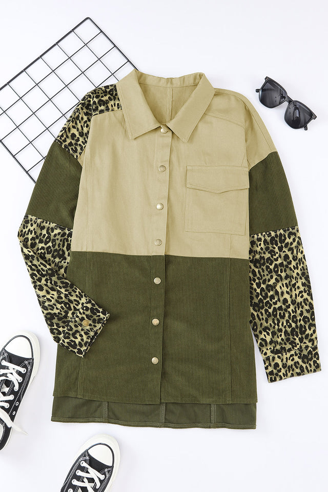 High-Low Leopard Snap Down Shacket | Hanalas