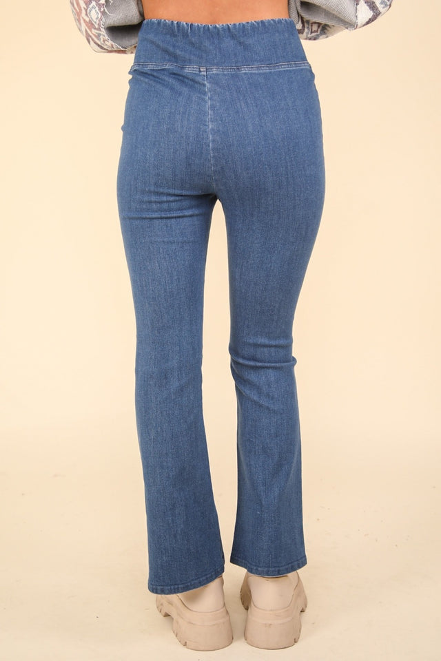 VERY J Washed Denim Stretchy Crossover Waist Leggings | Hanalas