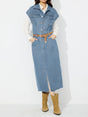 Slit Half Button Collared Neck Cap Sleeve Denim Dress Trendsi Hanalas