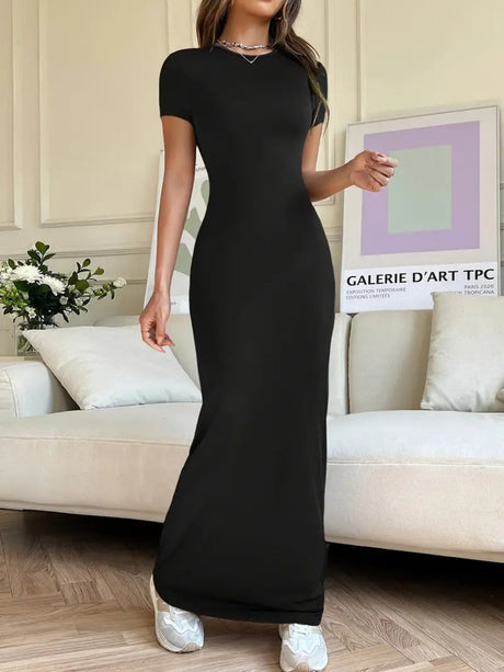 Short Sleeve Maxi Tee Dress | Hanalas