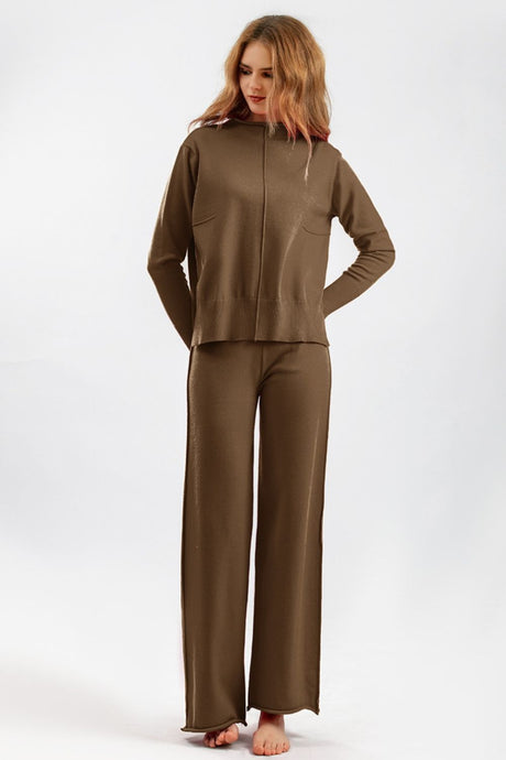 Basic Bae Mock Neck Long Sleeve Top and Pants Sweater Set Trendsi Hanalas