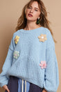 POL Crochet Flower Round Neck Dropped Shoulder Sweater | Hanalas