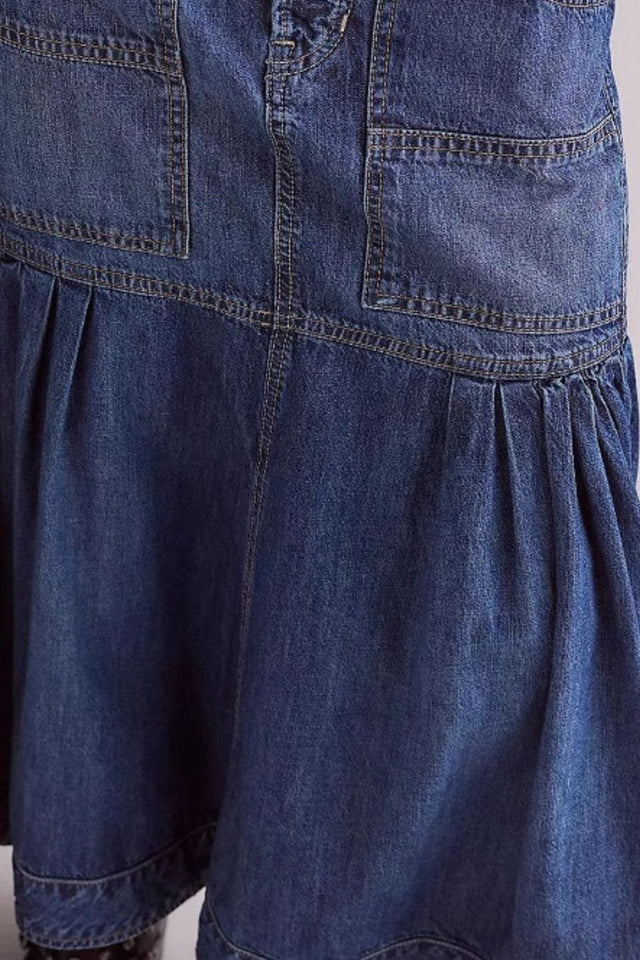 Midi Denim Skirt with Pockets | Hanalas