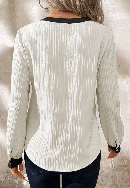 Contrast Notched Long Sleeve Blouse | Hanalas