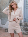 Johnny Collar Long Sleeve Top and Shorts Sweater Set | Hanalas