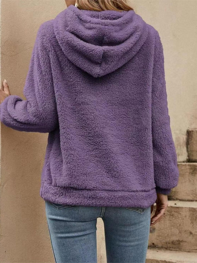 Drawstring Long Sleeve Fuzzy Hoodie Trendsi Hanalas