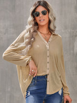 Collared Neck Button Down Long Sleeve Shirt