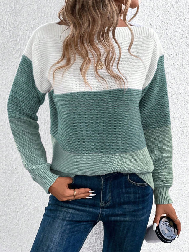 Color Block Drop Shoulder Long Sleeve Sweater | Hanalas