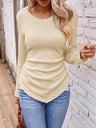 Full Size Ruched V-Neck Long Sleeve T-Shirt | Hanalas