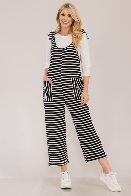 Celeste Full Size Striped Scoop Neck Overalls with Pockets | Hanalas