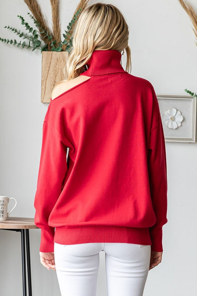 First Love Cut Out Shoulder Turtleneck Sweater | Hanalas