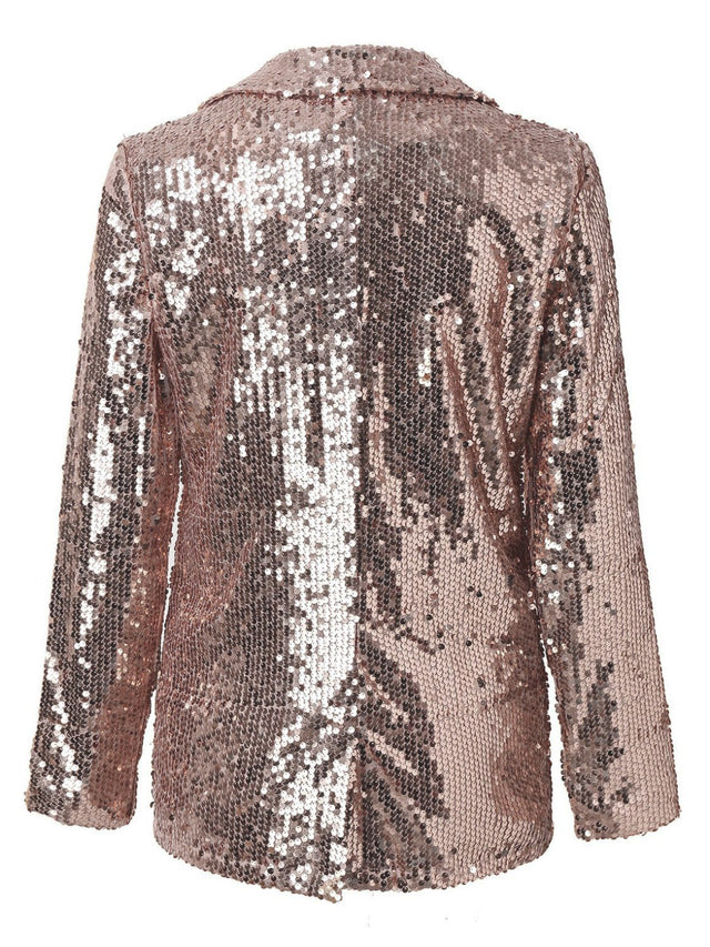 Sequin Lapel Collar Long Sleeve Blazer | Hanalas