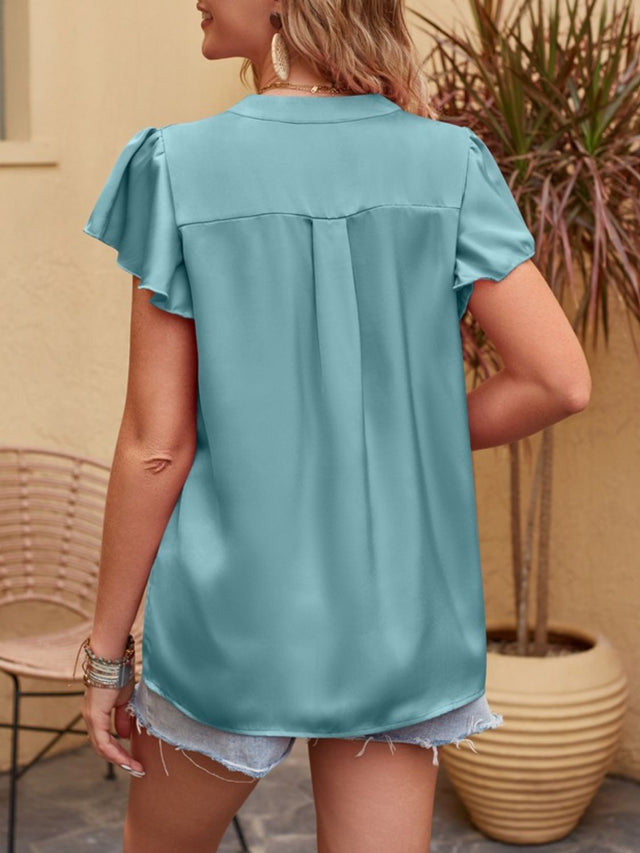 Mandy Notched Short Sleeve Blouse | Hanalas