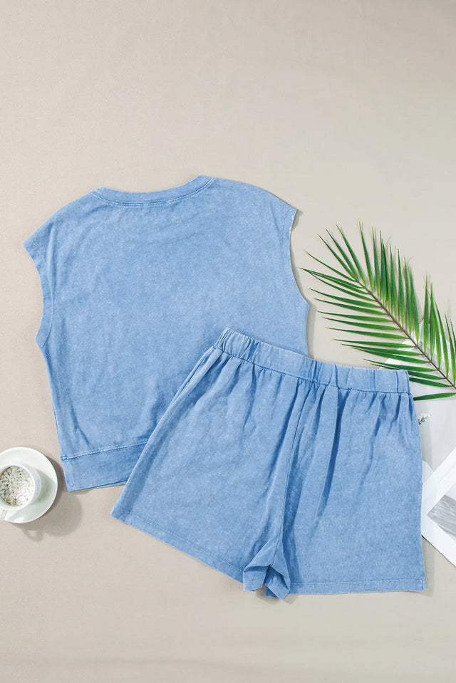 Round Neck Short Sleeve Top and Shorts Set | Hanalas