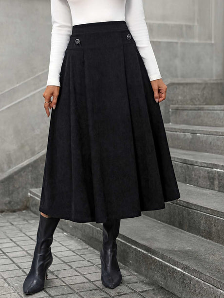 Decorative Button Ruched Midi Skirt | Hanalas