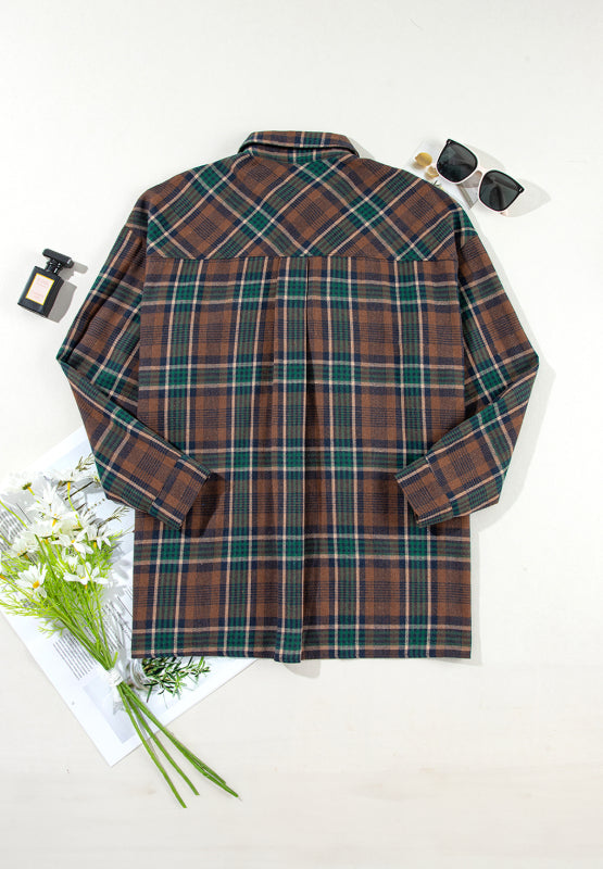 Plaid Collared Neck Button Up Jacket | Hanalas