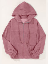 Drawstring Zip Up Long Sleeve Hooded Jacket